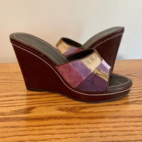 Coach y2k Patchwork Wedge Leather Suede purple Brown 7.5 Holiday Chelsea 2000s - Picture 1 of 15